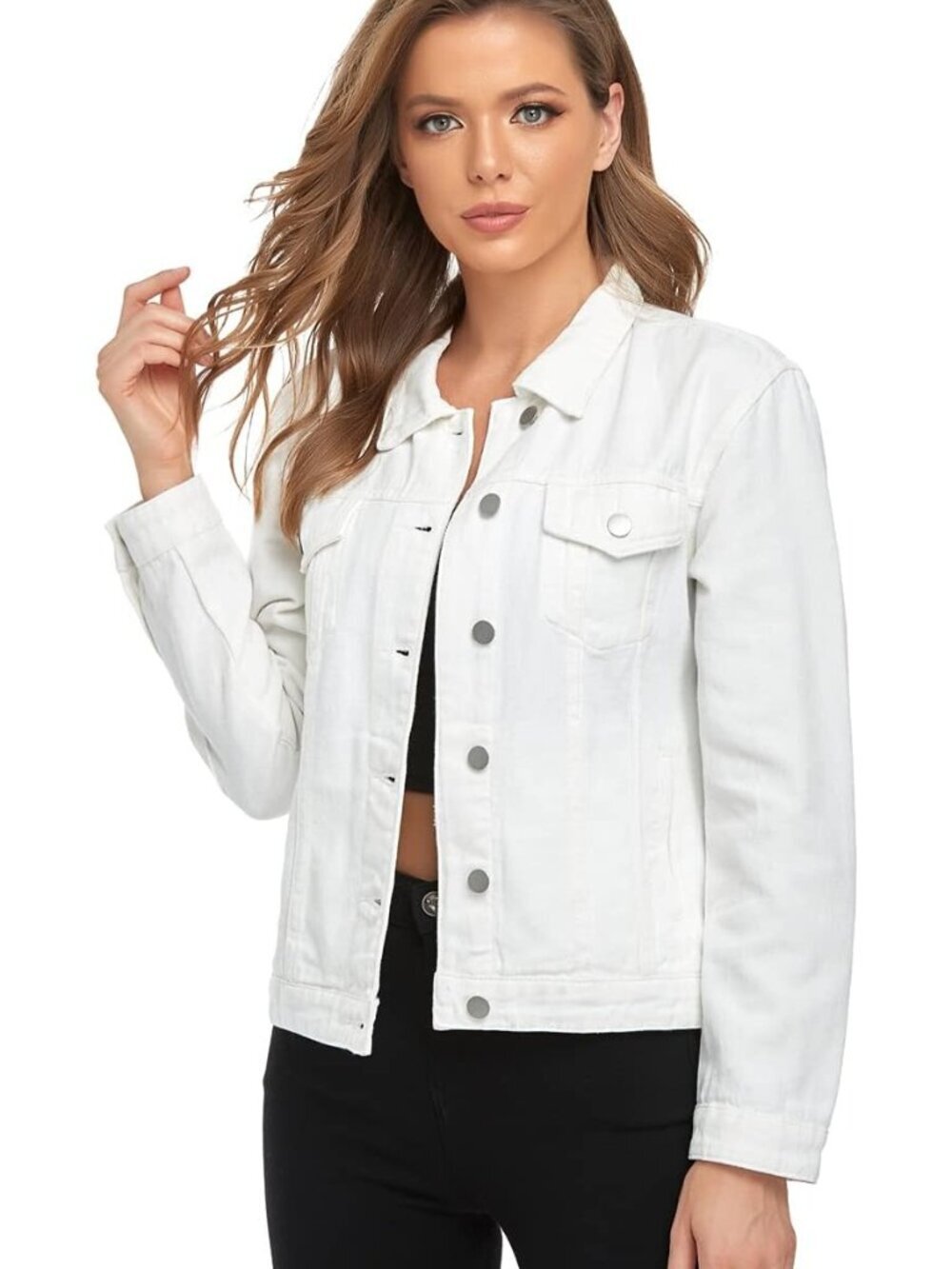 Women's White Jean Basic Long Sleeve Button Down Denim Jackets Daily Wear